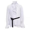 Camisa Medieval Vintage para Hombre con Volantes Mangas Abullonadas y Cuello con Cordones - S / Tops / Blanco