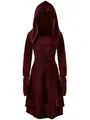 Vestido burdeos de manga larga con capucha y cordones, dobladillo asimétrico para fiestas - S / Top Y Pantalón / Burdeos