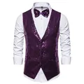 Gilet de scène à paillettes violettes pour hommes avec nœud papillon assorti chic - XS / Hauts / Violet