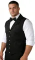 Close-up of men's vintage gothic waistcoat with an intricate floral jacquard pattern. - M / Tops / Black