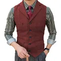 Eleganter Herren-Anzugweste mit Fischgrätmuster in Rostrot für Business und Hochzeit. - M / Oberteile / Burgunderrot