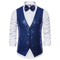 Gilet à paillettes bleu royal pour hommes avec nœud papillon assorti pour scène - XS / Hauts / Bleu