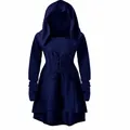 Robe à capuche gothique bleu marine à manches longues et lacets pour femmes fête - Bleu