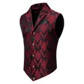 Ανδρικό γιλέκο slim fit με κόκκινο ζακάρ λουλουδάτο σχέδιο και κλασικό πέτο στυλ - Κόκκινο & Μαύρο