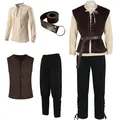 Complete medieval peasant cosplay costume set including tunic vest pants and belt - S / Set / Set