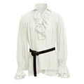 Detalle de camisa medieval de hombre con volantes, cuello con cordones y mangas abullonadas - S / Tops / Blanco Roto