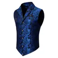 Ανδρικό στενό γιλέκο με μπλε σχέδιο paisley jacquard, πέτο και πέντε κουμπιά - Μπλε-μαύρο