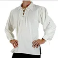 Camicia casual vintage da uomo a maniche lunghe con colletto stringato in bianco - Taglia S / Top / Bianco