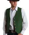 Men's western style slim fit green suede vest featuring antique metal button closure - Army Green