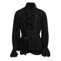 Detalle de la camisa medieval negra para hombre con volantes y cuello con cordones - S / Tops / Negro
