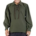 Dettaglio frontale di una camicia vintage da uomo verde militare con lacci - Verde militare