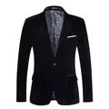 Americana ajustada de terciopelo negro para hombre con elegante forro de cachemira. - M / Tops / Negro
