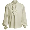 Detailansicht des französischen Rüschenkragens und der Spitzenmanschetten dieser Bluse - S / Oberteile / Beige