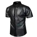 Shiny 70s disco sequin shirt for men, perfect for party and cosplay outfits. - S / Tops / Black