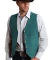 Teal slim fit suede vest for men featuring premium metal buttons and refined texture - Sea Green
