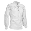 Weißes mittelalterliches Renaissance-Gothic-Langarmshirt mit Schnürung für Herren - S / Oberteile / Weiß