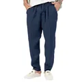 Detail der dunkelblauen Baumwoll-Leinen-Freizeithose für Herren mit bequeme Tunnelzug. - S / Unterteile / Marineblau