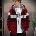 Men's casual wine red hooded knit cardigan sweater jacket with thick warm fleece lining inside - M / Tops / Burgundy
