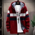 Chaqueta cárdigan de punto granate para hombre con capucha y forro polar grueso y cálido de invierno - M / Tops / Burdeos