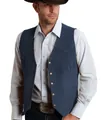 Men's slim fit navy blue suede vest with metal buttons for business casual wear - Navy Blue