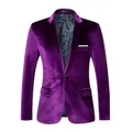 Elegante e lussuoso blazer slim fit in velluto viola per uomo con fodera paisley - Viola