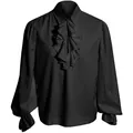 Detail einer schwarzen viktorianischen Bluse mit Rüschenkragen und Spitzenmanschetten - S / Oberteile / Schwarz