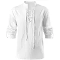 Vintage white medieval peasant shirt with lace-up neck for colonial cosplay costume - S / Tops / White