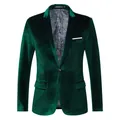 Elegante chaqueta entallada de terciopelo verde oscuro para hombre con forro paisley - M / Tops / Verde