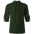 Medieval dark green lace-up tunic shirt for men, historical reenactment cosplay outfit - S / Tops / Green