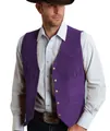 Slim fit purple suede vest for men with decorative metallic buttons and classic V-neck style - Purple