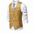Shimmering gold sequined vest for men, perfect for stage hosting and nightclub parties - S / Tops / Gold