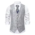 Shiny silver sequined mens vest for parties stage performance and hosting events - S / Tops / Silver