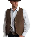 Premium men's slim fit brown suede vest featuring metal buttons for a classic look. - Coffee