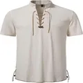Dettaglio frontale di una camicia casual da uomo con lacci in colore bianco sporco - Bianco
