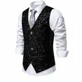 Elegant men's black sequin vest waistcoat for nightclub parties and stage performances - S / Tops / Black