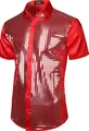 Men's shiny red sequin button-down shirt perfect for 70s disco parties and cosplay outfits - Red