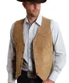 Classic brown suede western vest for men featuring stylish metal buttons and a slim fit design - Brown
