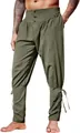 Dettaglio dei pantaloni retrò medievali da uomo verde oliva con lacci alle caviglie e occhielli - Taglia M / Pantaloni e gonne / Verde