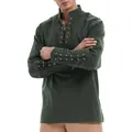 Vintage men's gothic steampunk shirt featuring lace-up chest and unique sleeve details. - Army Green