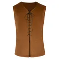 Chaleco medieval de gamuza marrón con cordones para cosplay y actuaciones teatrales - S / Tops / Tostado