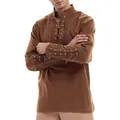 Detail of brown renaissance pirate shirt with lace-up chest and sleeves - Brown