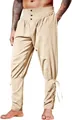 Dettaglio dei pantaloni medievali da pirata con lacci e vita alta in beige - Taglia M / Pantaloni e gonne / Bianco avorio