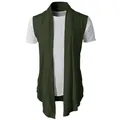 Vorderansicht von ärmelloser dunkelgrüner Strickjacke für Herren mit drapiertem Design - M / Oberteile / Armeegrün