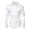 Primer plano de camisa de manga larga de satén blanco brillante para hombre formal. - S / Tops / Blanco