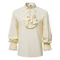 Detailweergave van crème steampunk-overhemd met ruches en geborduurde manchetten. - S / Tops / Broken Wit
