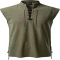 Men's sleeveless lace-up Henry shirt in olive green with medieval hippie style - S / Tops / Army Green