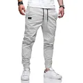 Vista dettagliata dei pantaloni jogger grigi da uomo con coulisse e polsini elastici - Taglia S / Pantaloni e gonne / Bianco