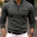 Men's athletic grey long sleeve polo shirt featuring half-zip and arm pocket detail - Dark Gray