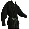 Men's vintage black medieval tunic shirt featuring stand collar and lace-up front detail - M / Tops / Black
