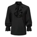Detail van zwart steampunk-shirt met ruches en kantmanchetten voor middeleeuwse cosplay - S / Tops / Zwart